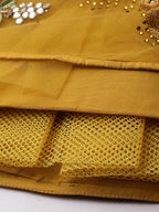 House of Panchhi Mustard Net Semi stitched Coding, Sequins & Saroski Stone Work Lehenga Choli | Grocsy