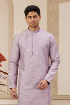Raivat Ethnic Men's Art Silk Thread Work Kurta Pyjama In Light Purple Colour | Grocsy