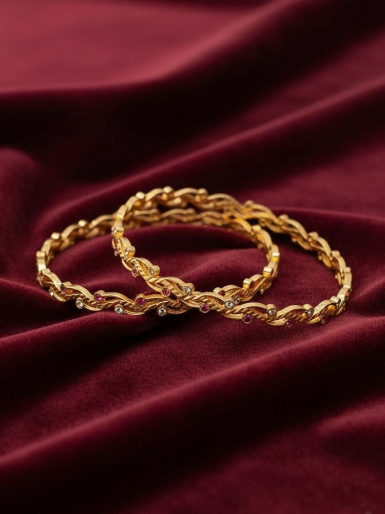 NVR Women Set of 2 Gold Plated CZ Stone Bangle | Grocsy