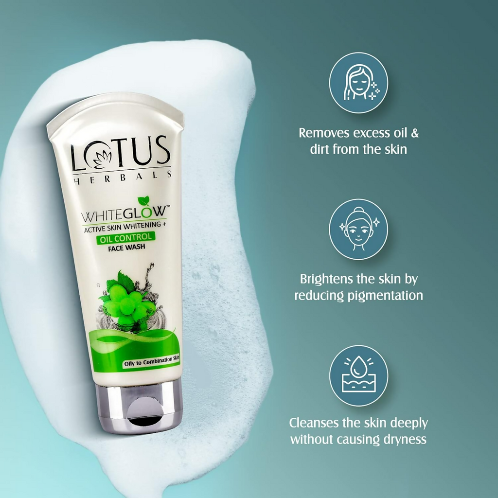 Lotus Herbals White Glow Active Skin Whitening & Oil Control Facewash | Grocsy