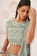 Eilara Women'S Eilara Women'S Green Butterfly Net Embroidered Thread Work Party Wear Lehenga Choli | Grocsy