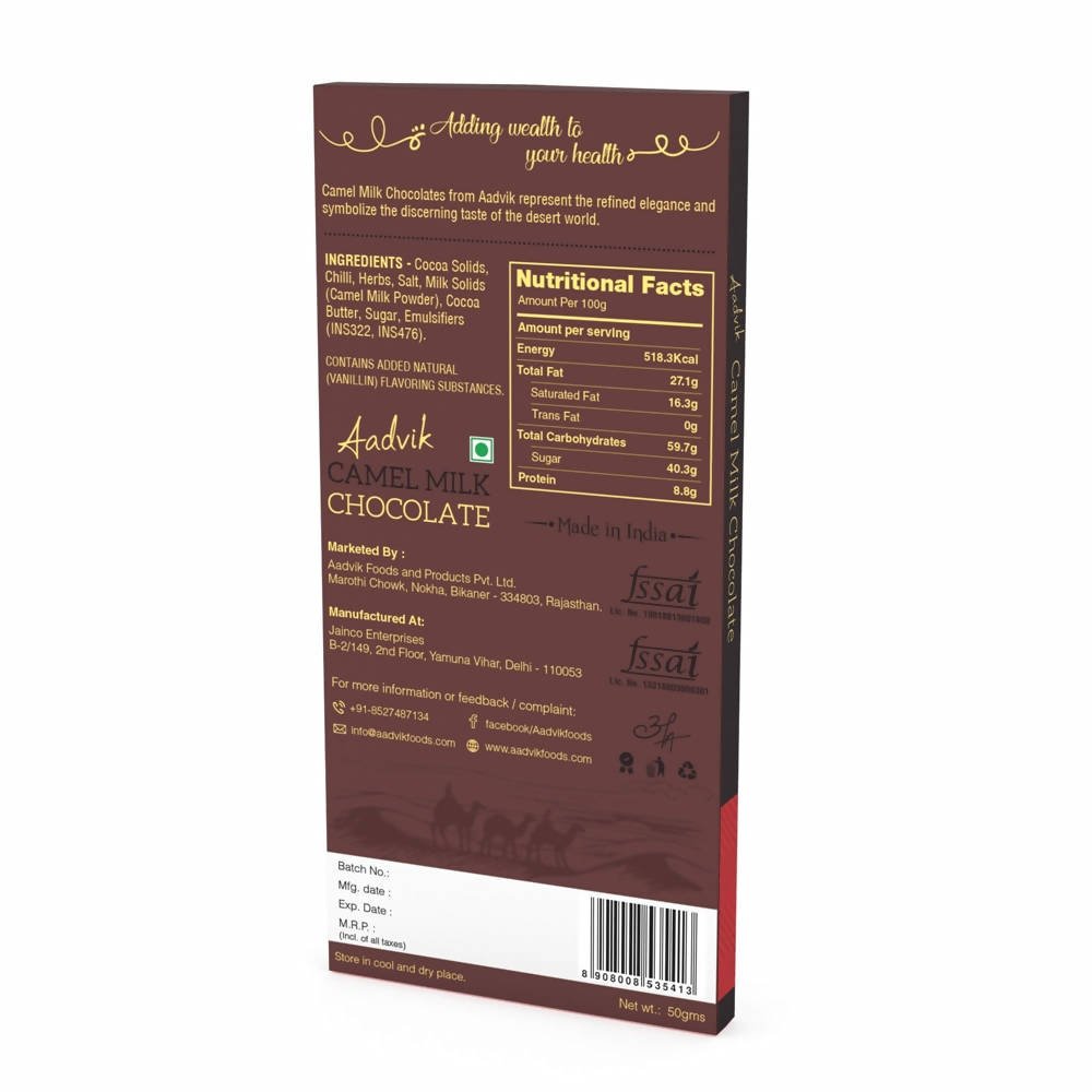 Aadvik Camel Milk Chocolate With Chilli & Herbs | Grocsy