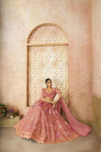 Kesar Fab Pink Banarasi Silk Embroidered Lehenga | Grocsy