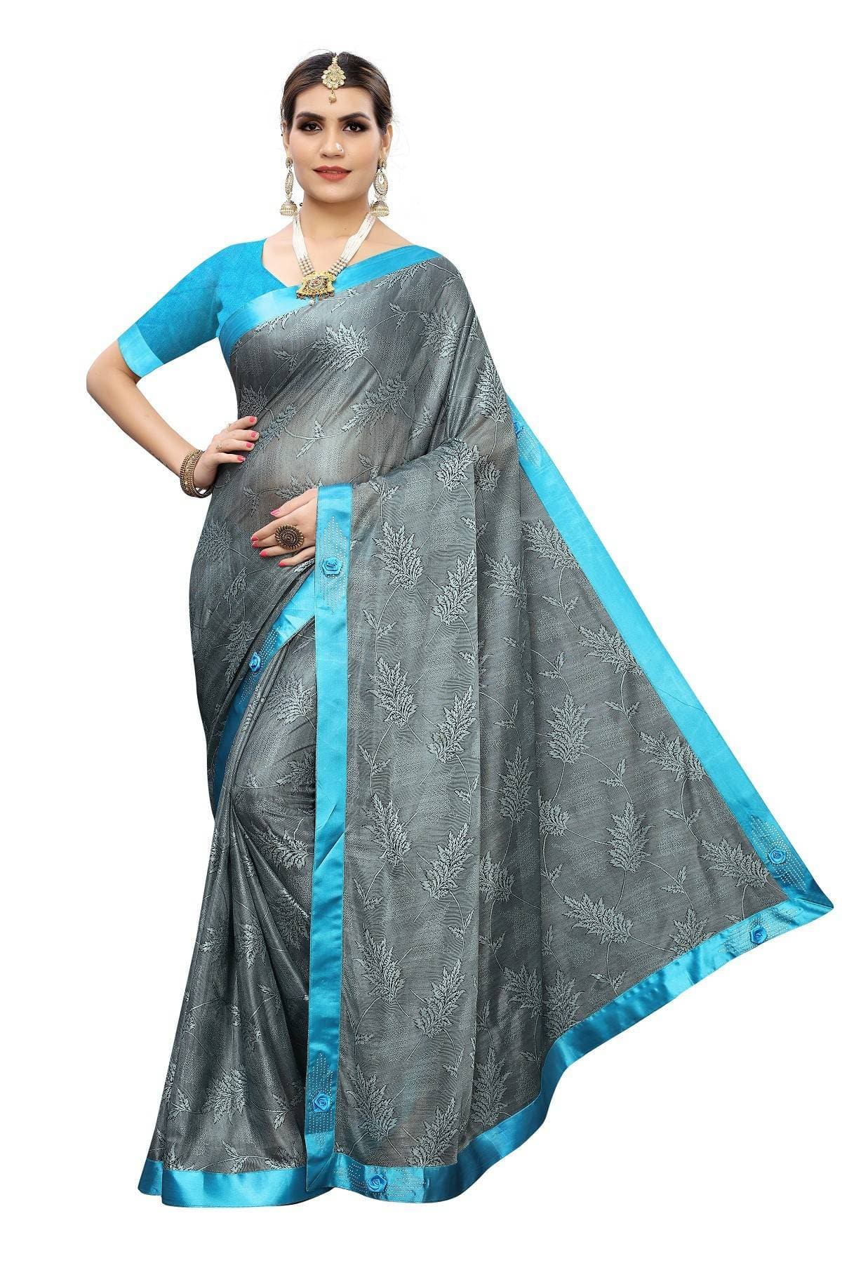Vamika Grey Lycra Embroidery Saree | Grocsy