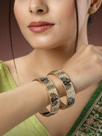 NVR Women's Set of 2 Gold-Polished Peacock Design Meenakari Handcrafted Bangles