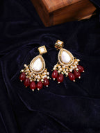 Ruby Raang Gold Polished Kundan Earrings With Maroon Stones | Grocsy