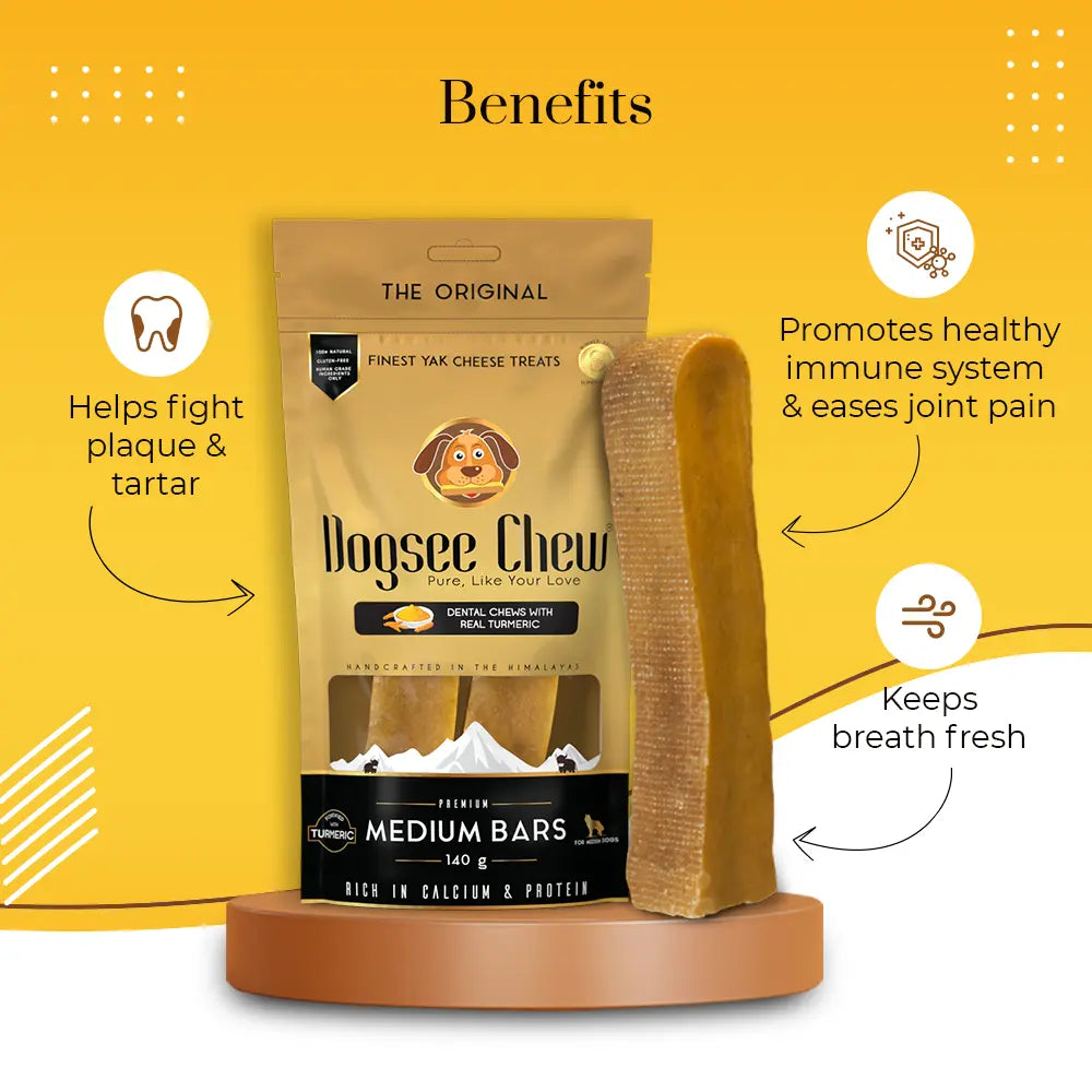 Dogsee Turmeric Medium Bars: Long-Lasting Dental Chews for Medium Dogs | Grocsy