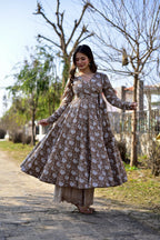 Jyoti Fashion Women's Coffee Cotton Silk Heavy Digital Printed Kurta Plazo Set | Grocsy