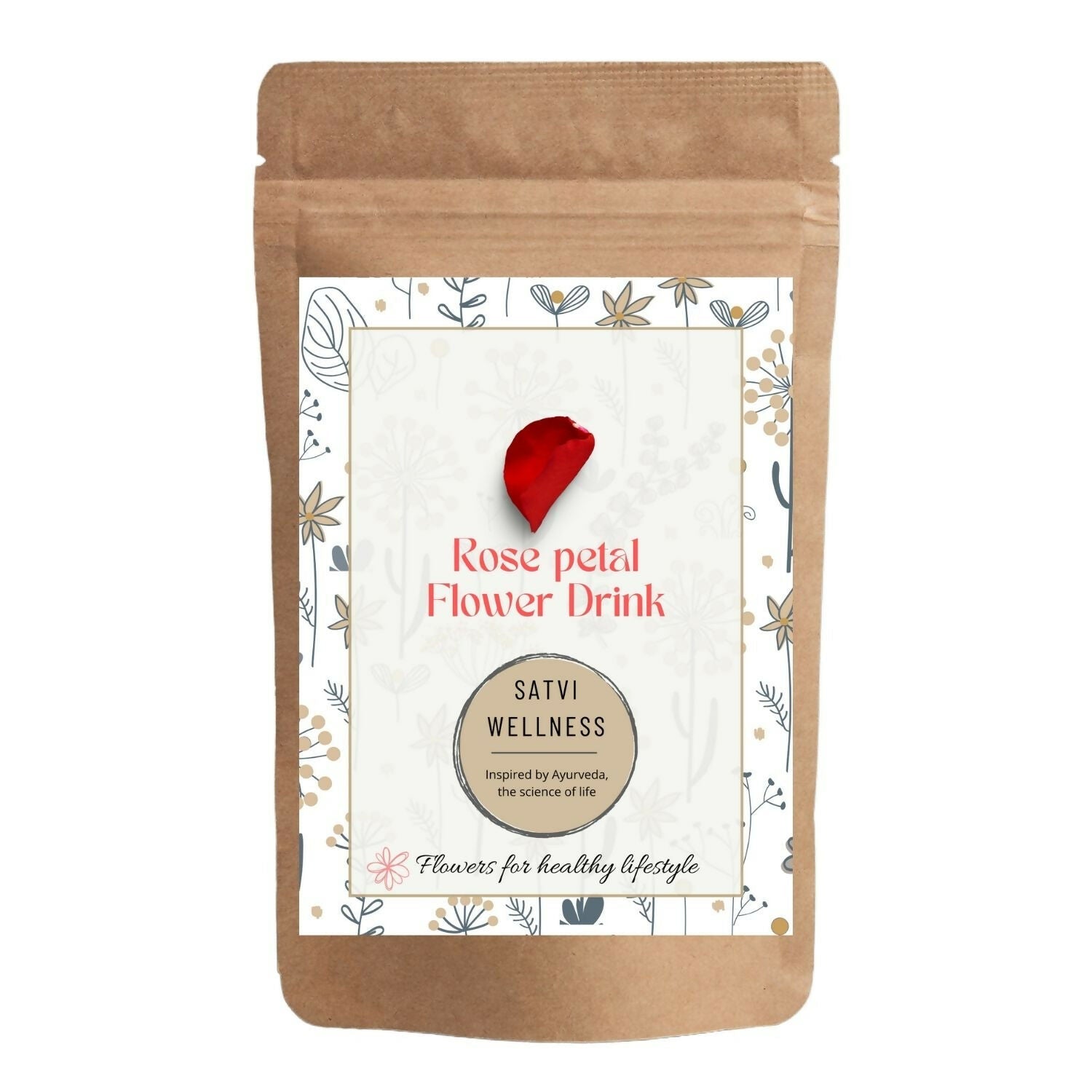 Satvi Wellness Rose Petal Flower Tea | Rose Petal Tea | Rose Flower Drink Mix | Herbal Tea | Grocsy