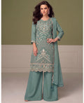 KC Beautiful Sky Blue Chiffon Silk Hand Embroidery Suit For Women | Grocsy