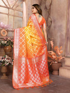 Anaita Yellow kochi Silk With Beautiful Checks Weaving Saree With Blouse | Grocsy