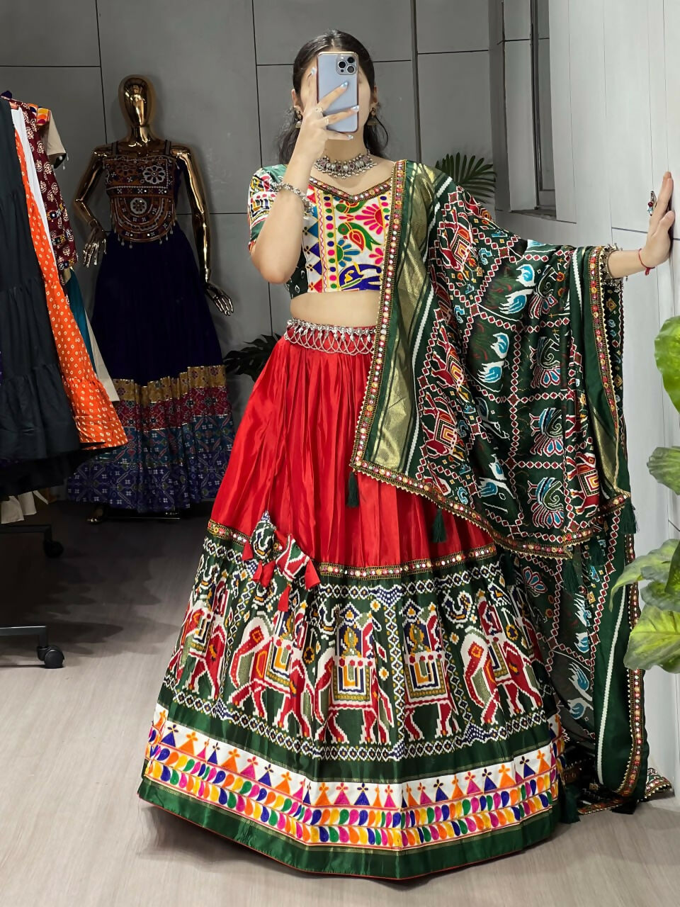 Yash Enterprise Multicolor Dhola Silk Embroidery Semi Stitched Navratri Chaniya Choli | Grocsy