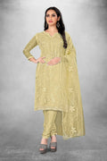 Beige Heavy Organza Silk Embroidered Unstitched Dress Material - Amara | Grocsy