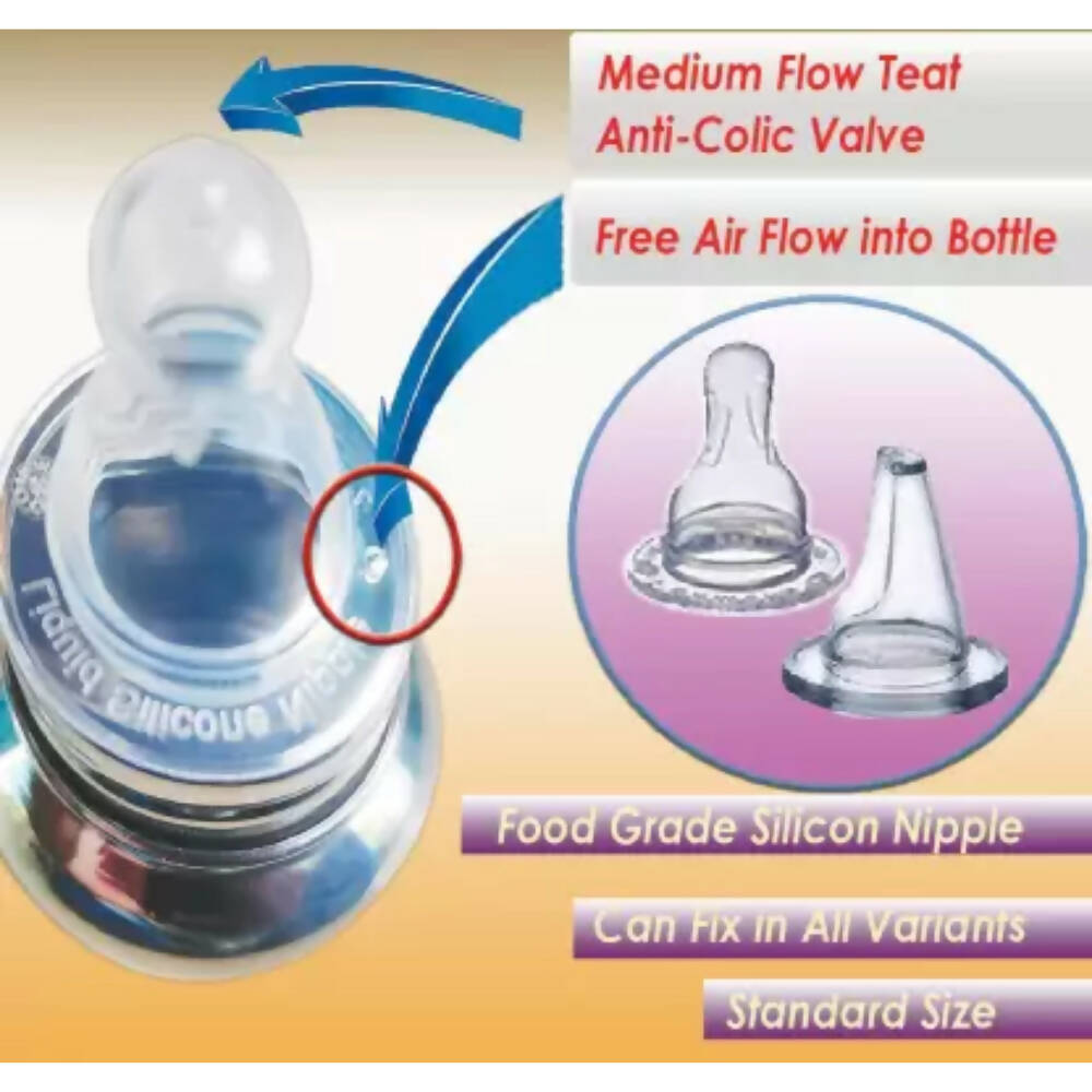 Goodmunchkins Stainless Steel Feeding Bottle 304 Grade Steel, Jointless, BPA Free, Rustfree Bottle with 2 Anti Colic Silicone Nipple For Kids | Grocsy