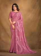 Pink Sequence/Georgette Film Jacqurad Designer Saree with Unstitched Blouse - Norita Mahitha | Grocsy