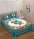 Vamika Printed Cotton Green Dafli Firozi Bedsheet With Pillow Covers (PM Dafli Firozi) | Grocsy