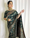 DEIANA'S Beautiful Designer Golden zari Soft Lichi Silk Saree - Teal | Grocsy