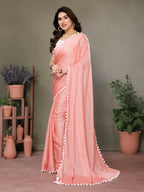 Designer Partywear Peach Banglor Fancy Saree - Kanak | Grocsy