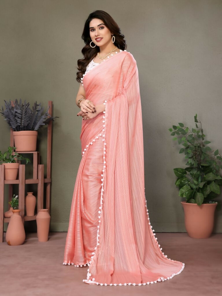 Designer Partywear Peach Banglor Fancy Saree - Kanak | Grocsy