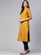 Yufta Women Mustard Yellow & Black Ethnic Motifs Printed Pure Cotton Kurta with Trouser | Grocsy
