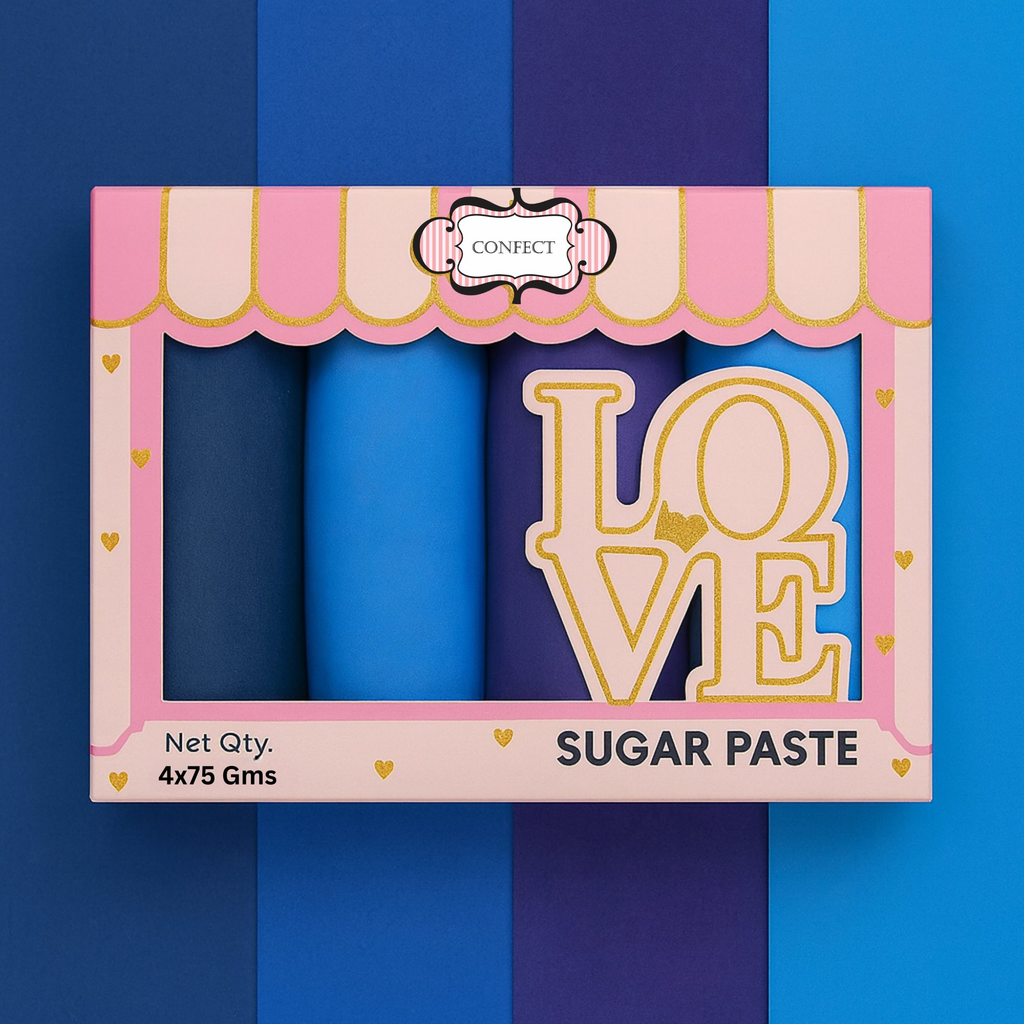 Confect Multipack of Navy Blue, Royal Blue, Electric Purple and Sky Blue Sugarpaste 10 | Grocsy