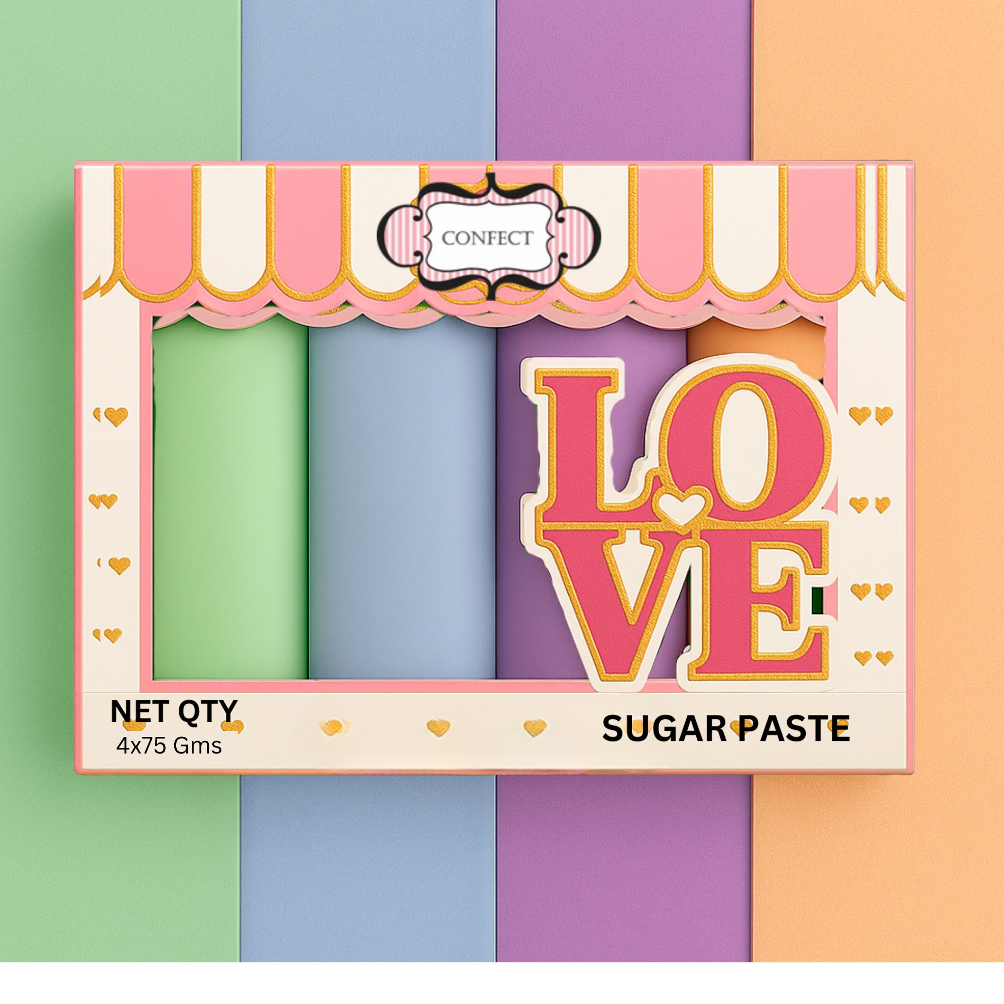 Confect Multipack of Mint green, Baby Blue, Lavender and Peach Sugarpaste 09 | Grocsy