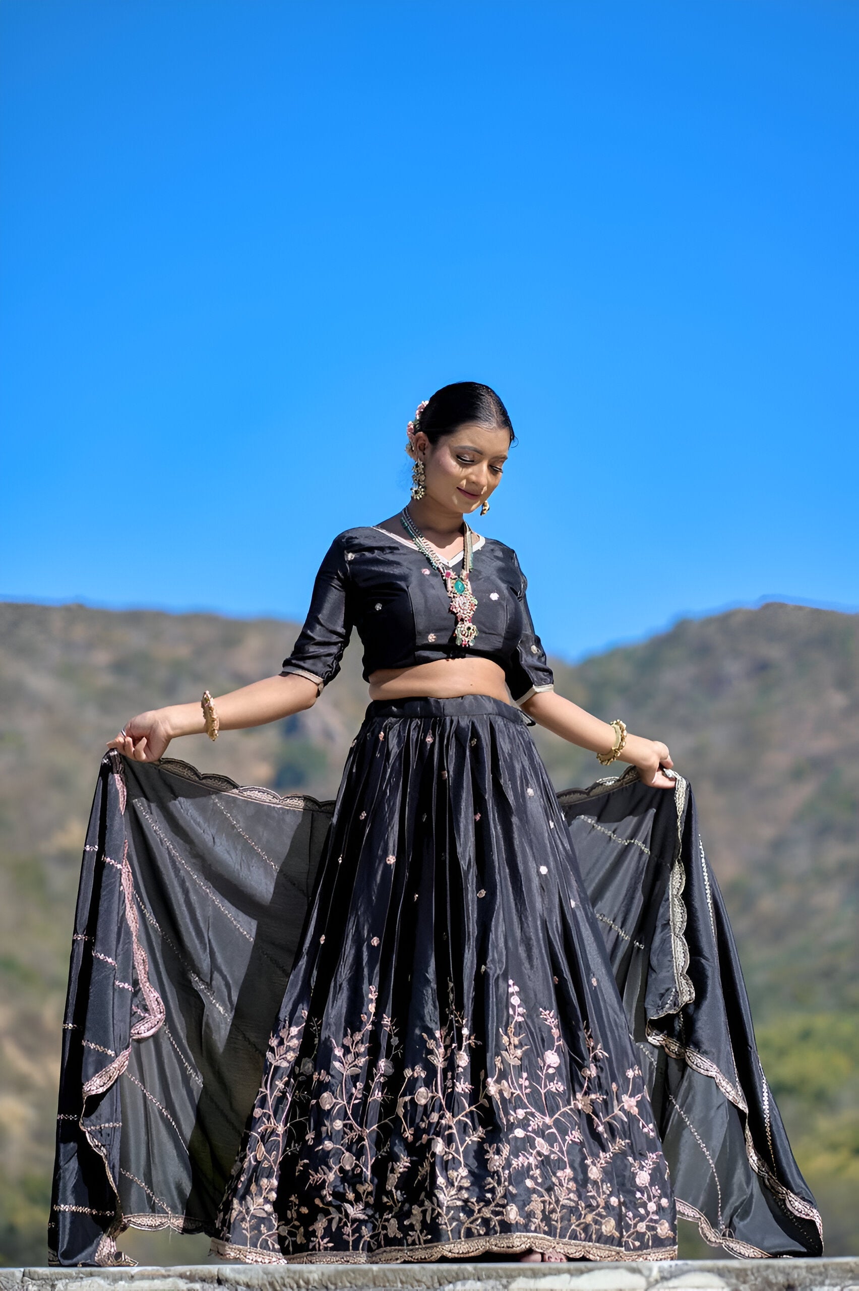 Lehenga Mart Designer Bollywood Style Wedding Lehenga Choli - Black | Grocsy