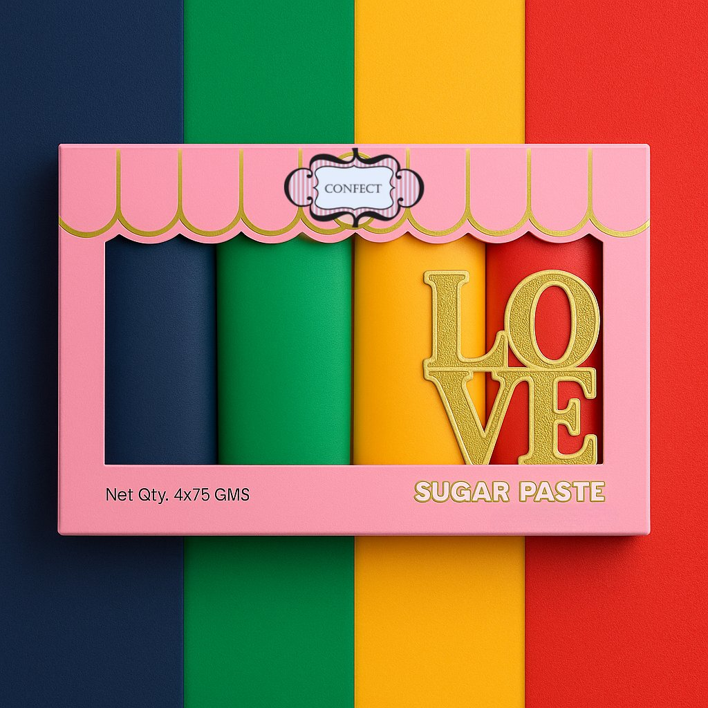 Confect Multipack of Navy Blue, Emerald Green, Yellow and Red Sugarpaste 14 | Grocsy