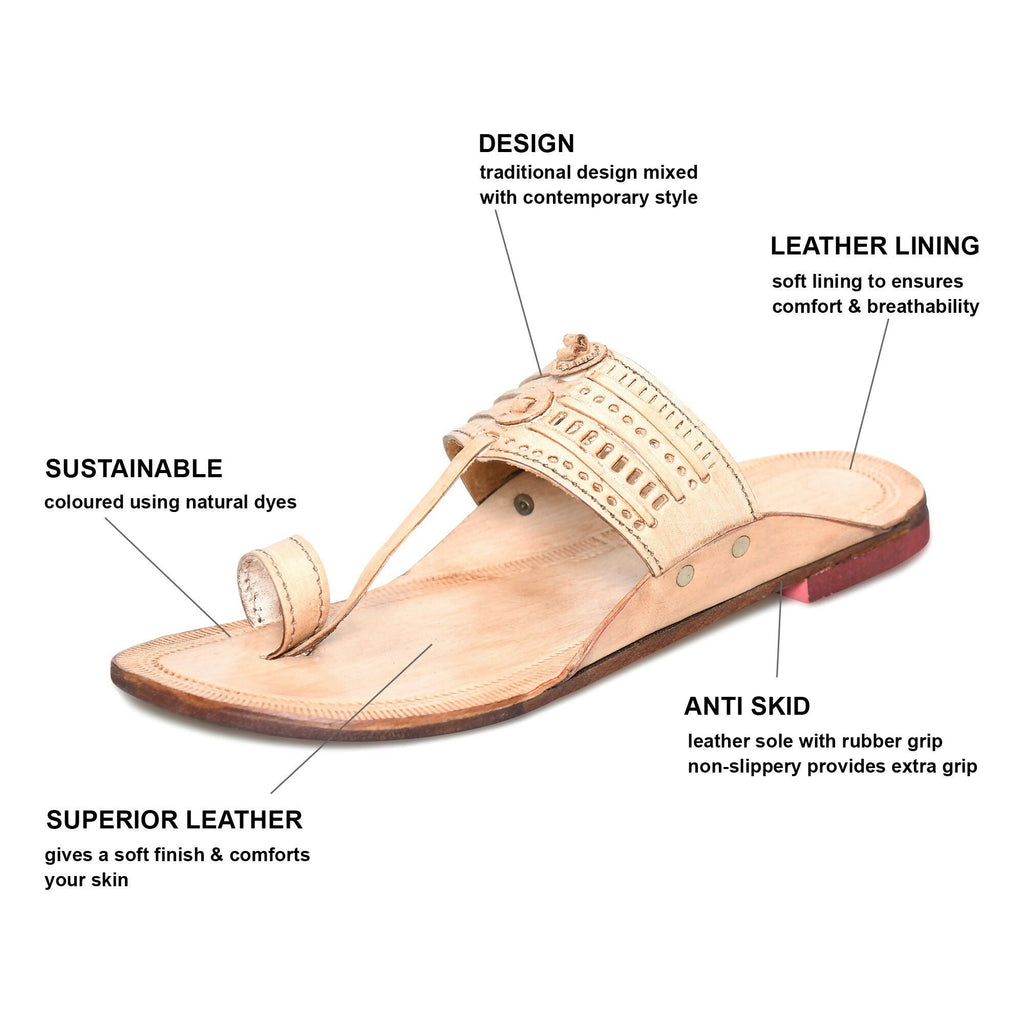Stepsoft Men'S Leather Kolhapuri Chappals – Handcrafted Ethnic Flats (Beige) | Grocsy