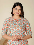 Aramya Orange Soft Cotton Floral Straight Kurta for Women | Grocsy