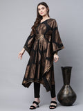 Ahalyaa Women Black Crepe Copper Foil Printed Flared Sleeve Kaftan Kurta | Grocsy