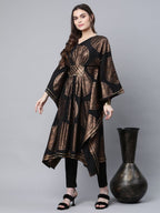 Ahalyaa Women Black Crepe Copper Foil Printed Flared Sleeve Kaftan Kurta | Grocsy