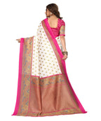 Vamika white & pink Printed Art Silk Saree | Grocsy
