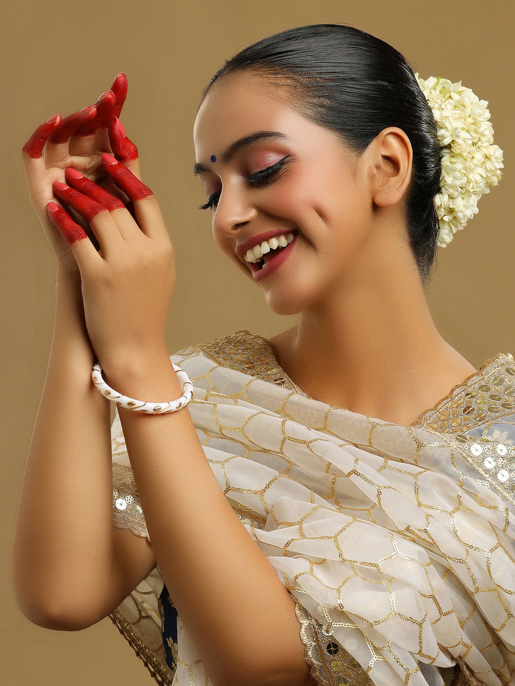 Ruby Raang White Traditional Bangle | Grocsy