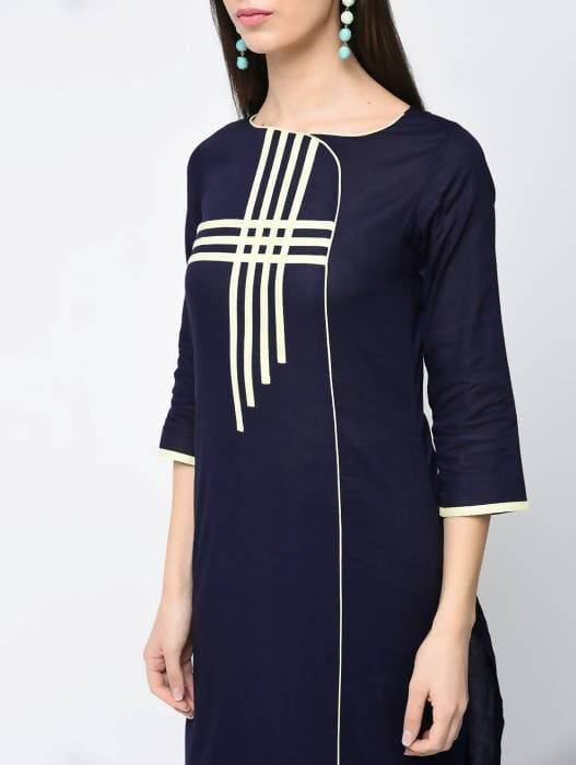 Aniyah Cotton Straight Kurta Blue Color With Patchwork (AN-106K) | Grocsy