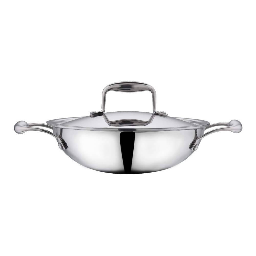 Vinod Platinum Triply Stainless Steel Kadai With Lid | Grocsy