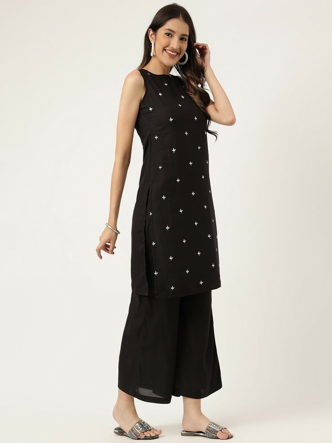 Joban Fashion Black Rayon and Embroidered Work Straight Kurta Bottom Set | Grocsy