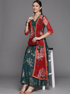 Ahalyaa Women's Green Crepe Gold Smoke Printed Dress | Grocsy