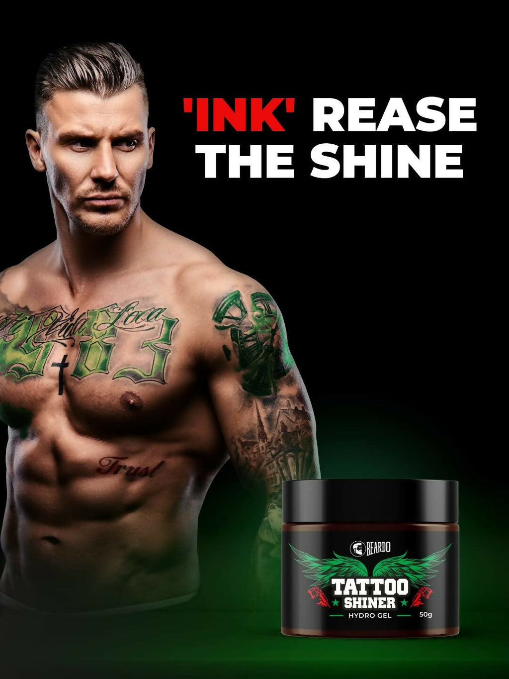 Beardo Tattoo Shiner Gel - Hydro Gel Heals & Maintains Tattoo Ink | Grocsy