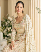 Anaita Cream Real Georgette Readymade Anarkali Gown with Embroidery & Sequence Work | Grocsy