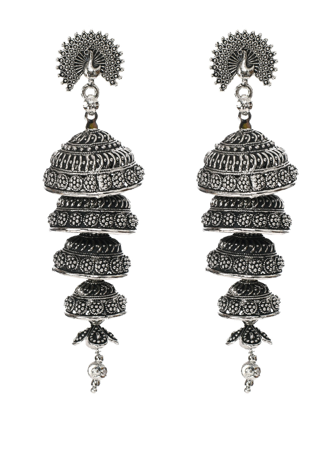 Mominos Fashion Johar Kamal Peacock Design Silver Colour Earrings