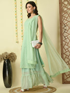 Myshka Women's Green Georgette Kurta & Skirt With Dupatta Party Sets | Grocsy