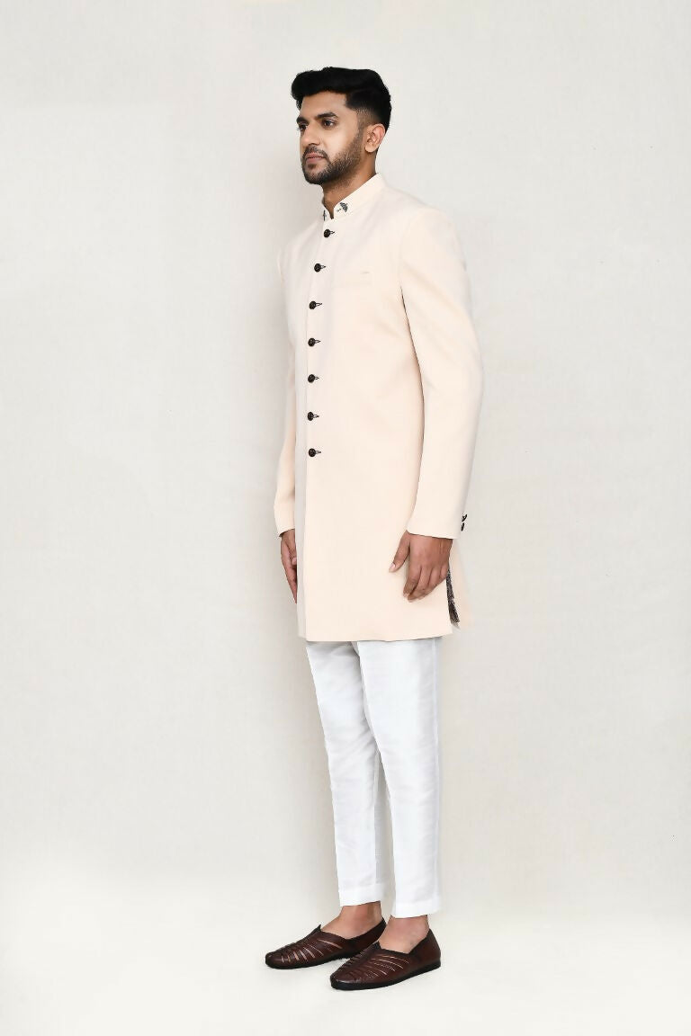 Joban Fashion Cream Colored Terry Rayon Fabric Indo Western With Straight Fit Pant | Grocsy