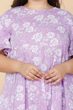 Miravan Women's Plus Size Lavender Floral Flared Sleeves Anarkali Kurta | Grocsy