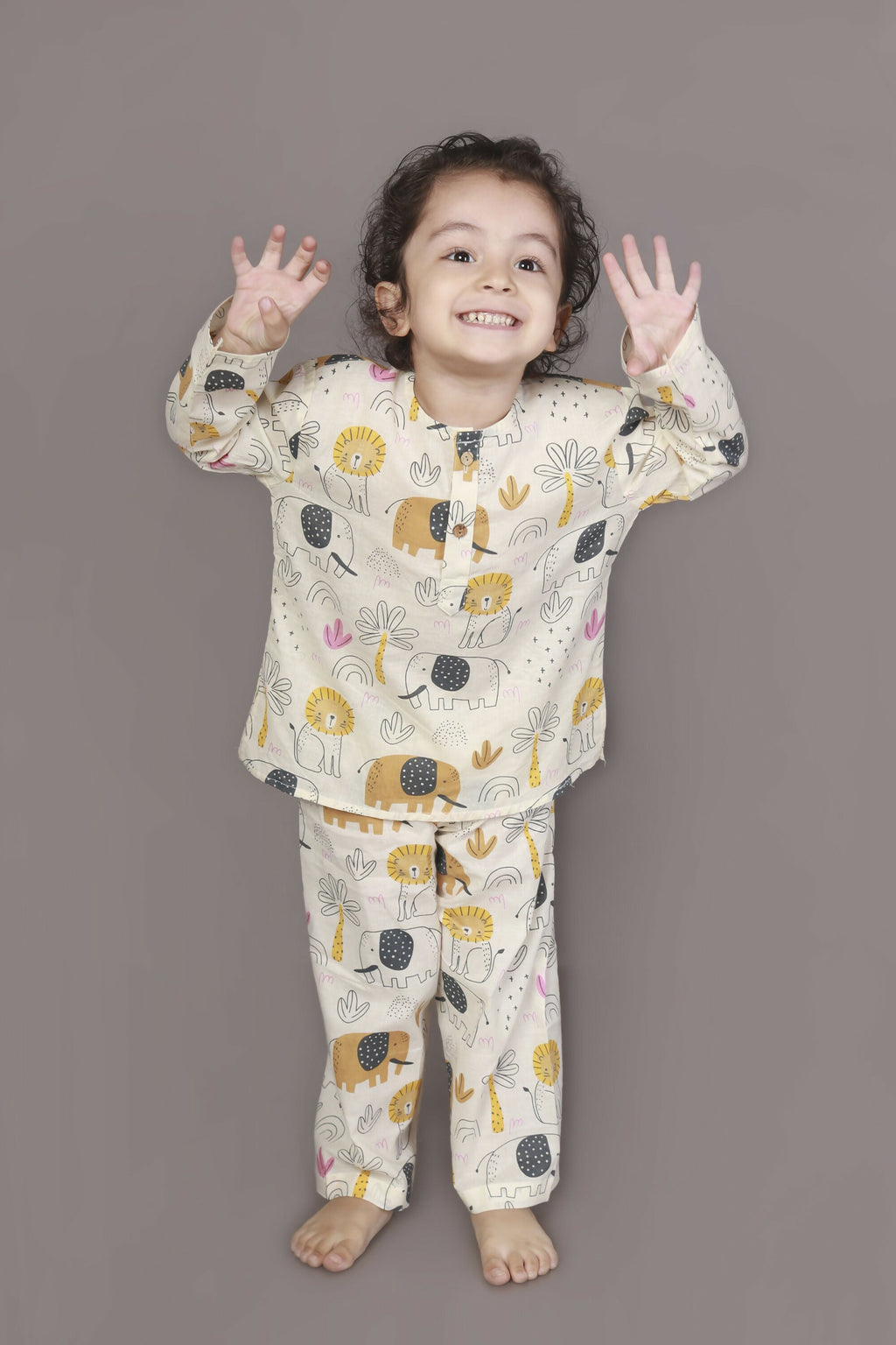 Breathables White Animal Print Cotton Nightsuit Set | Boys & Girls Kids Sleepwear | Grocsy