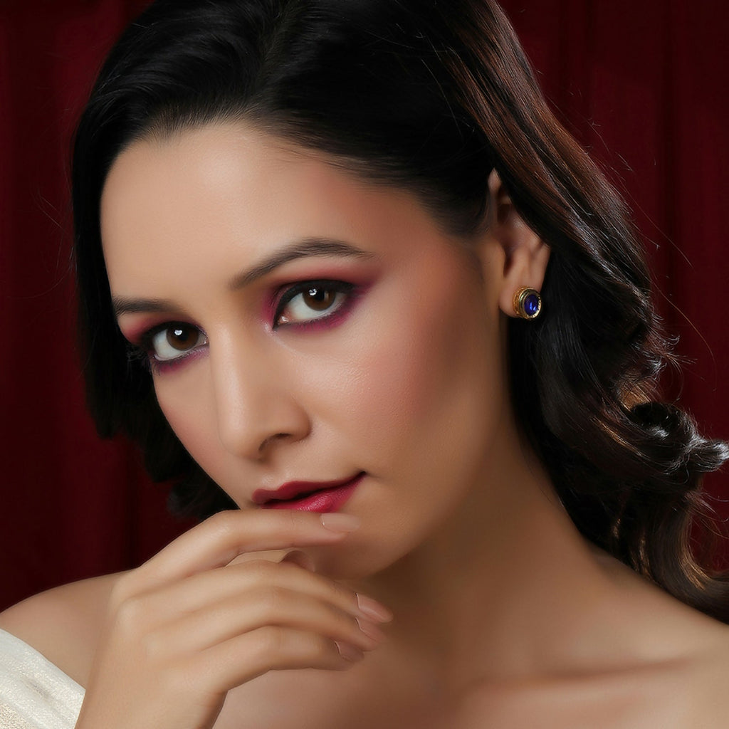 Blue Kundan Studs (Blue) - Ruby Raang