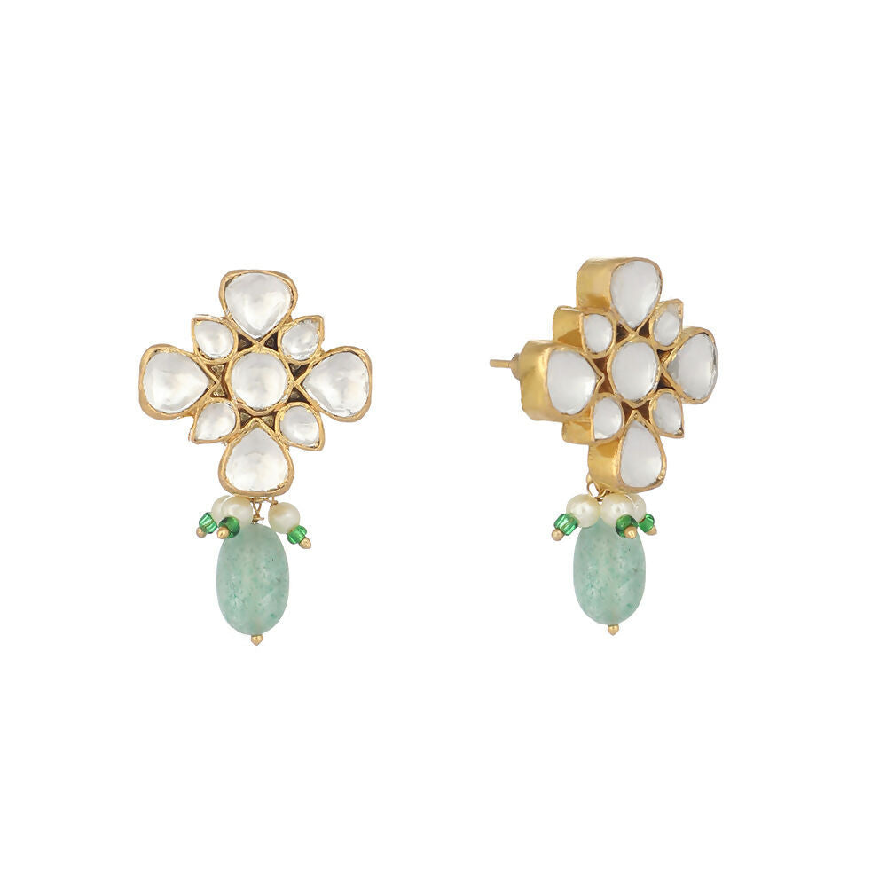 Nuyug 22K Gold Plated Kundan Paradise Green Studs | Grocsy