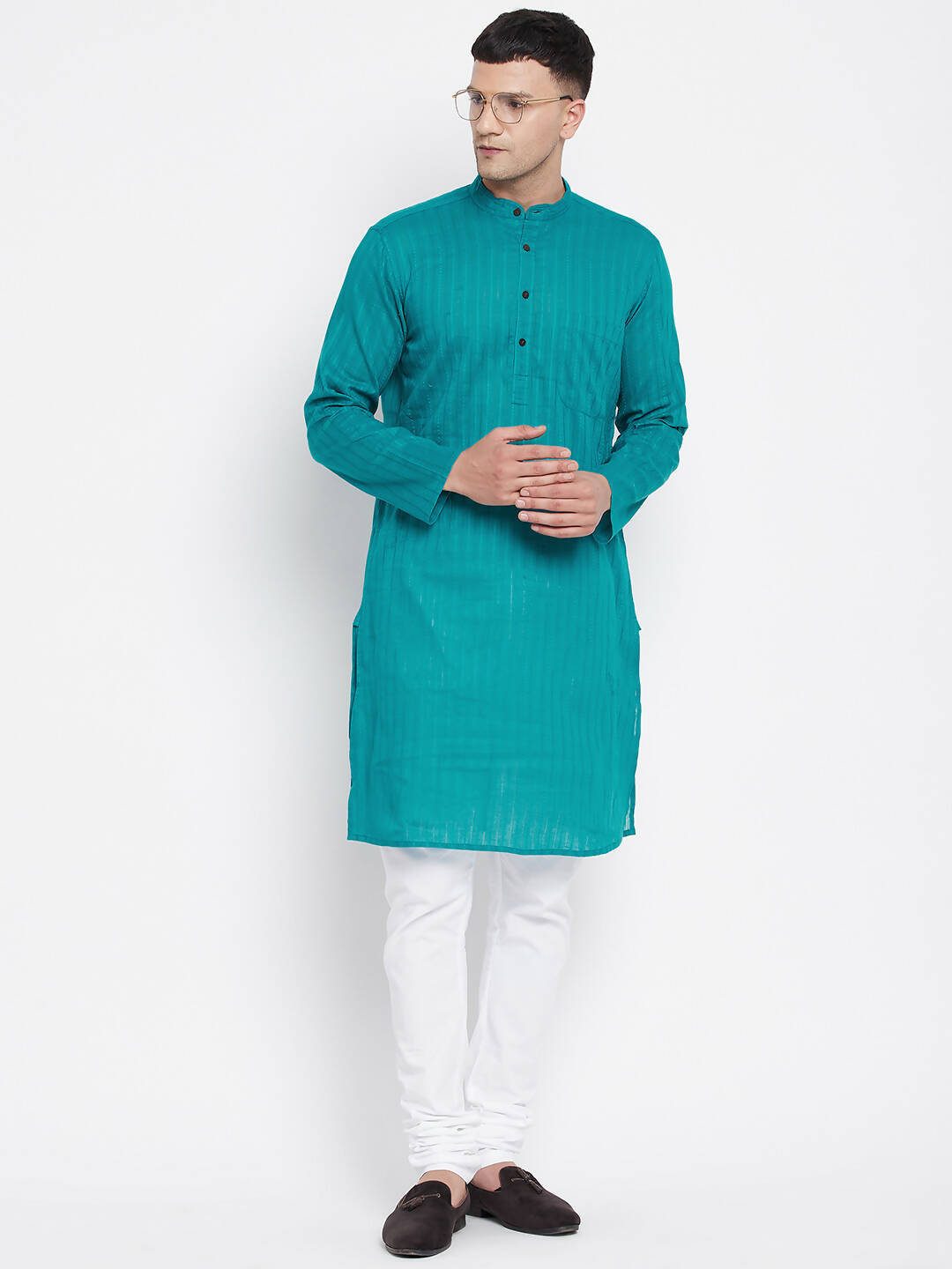 Even Apparels Green Pure Cotton Men's Kurta With Band Collar | Grocsy