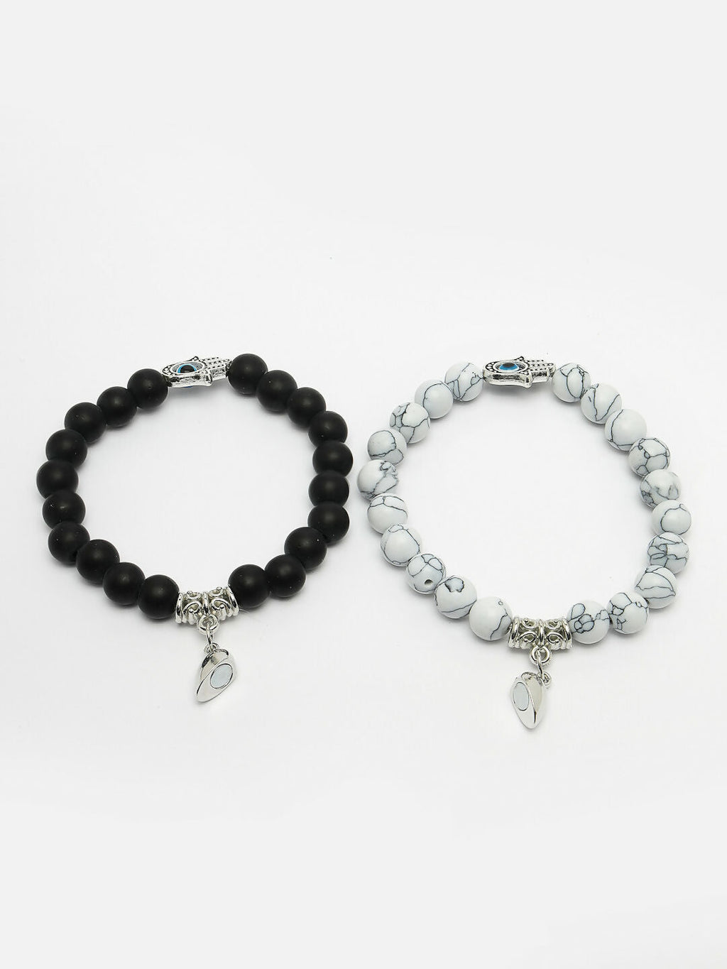 NVR Men & Women Set of 2 Black & White Marbel Crystal Bracelet | Grocsy
