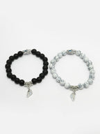 NVR Men & Women Set of 2 Black & White Marbel Crystal Bracelet | Grocsy